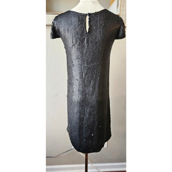 Theory 100% Silk Maryanka Matte Sequin Shift Mini Dress Women Size 0 Black Party - Picture 2 of 6